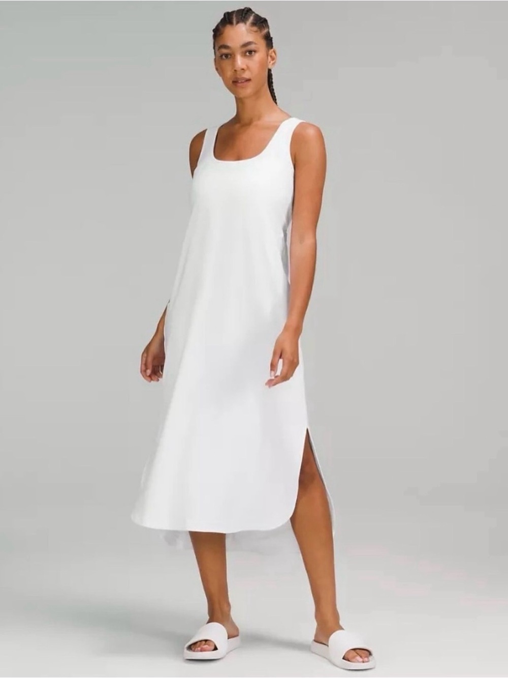 lululemon prima cotton White Backless Scoop Neck Midi Dress